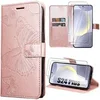 Image de Coque + 2 Verres Trempés pour Samsung Galaxy S24 Plus (S24+), Cuir PU et TPU avec Béquille, Motif Papillon - Rose -