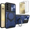 Image de Coque + 2 Verres Trempés pour Samsung Galaxy S24, Protection Rigide avec Anneau et Couvercle Caméra - Bleu Marine -