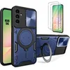 Image de Coque pour Samsung Galaxy A56 5G, Bleu Marine Anneau Support Cache Caméra Coulissant+ 2 Verres Trempés -