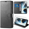 Image de Coque + 2 Verres Trempés pour Samsung Galaxy A36 5G/A56 5G, Protection Effet Cuir Noir Fermeture Magnétique -