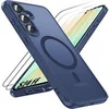 Image de Coque et 2 Verres Trempés pour Samsung Galaxy S24 FE avec Anneau Magnétique Protection Caméra, Antichoc Bleu Marine -