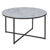 Image de - Table basse ronde en verre effet marbre - Diam. 80 cm - Blanc et Noir - Alysé