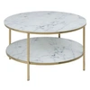 Image de - Table basse ronde effet marbre en verre et métal 2 niveaux - L.80 cm x H. 45 cm - Doré et blanc - Alysé