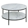 Image de - Table basse ronde effet marbre en verre et métal 2 niveaux - L.80 cm x H. 45 cm - Noir et blanc - Alysé
