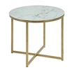 Image de - Table à café ronde effet marbre en verre et métal - Diam. 50 cm x H. 42 cm - Doré et blanc - Alysé