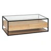 Image de - Table basse 2 tiroirs effet bois et verre ALDEA - Beige - ALDEA