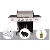Image de Barbecue à gaz avec chariot Manhattan 450GPI + plancha + Malette de 8 accessoires inox + Gant de protection + Dégraissant pour barbecue