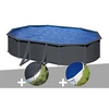 Image de Kit piscine acier gris anthracite Gré Louko ovale 6,34 x 3,99 x 1,22 m + Bâche d'hivernage + Bâche à bulles