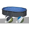 Image de Kit piscine acier gris anthracite Gré Louko ovale 5,27 x 3,27 x 1,22 m + Bâche d'hivernage + Tapis de sol