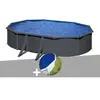 Image de Kit piscine acier gris anthracite Gré Louko ovale 6,34 x 3,99 x 1,22 m + Bâche à bulles