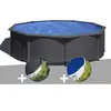 Image de Kit piscine acier gris anthracite Gré Louko ronde 3,70 x 1,22 m + Bâche d'hivernage + Bâche à bulles