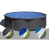 Image de Kit piscine acier gris anthracite Gré Louko ronde 3,70 x 1,22 m + Bâche d'hivernage + Bâche à bulles + Tapis de sol