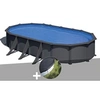 Image de Kit piscine acier gris anthracite Gré Juni ovale 7,44 x 3,99 x 1,32 m + Bâche d'hivernage