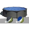 Image de Kit piscine acier gris anthracite Gré Juni ronde 4,80 x 1,32 m + Bâche d'hivernage + Bâche à bulles