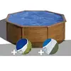 Image de Kit piscine acier aspect bois Gré Pacific ronde 3,70 x 1,22 m + Bâche à bulles + Tapis de sol