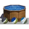 Image de Kit piscine acier aspect bois Gré Pacific ronde 2,60 x 1,22 m + Bâche d'hivernage + Bâche à bulles + Tapis de sol