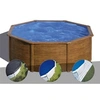 Image de Kit piscine acier aspect bois Gré Pacific ronde 3,70 x 1,22 m + Bâche d'hivernage + Bâche à bulles + Tapis de sol