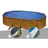 Image de Kit piscine acier aspect bois Gré Pacific ovale 6,34 x 3,99 x 1,22 m + Bâche d'hivernage + Tapis de sol