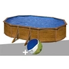 Image de Kit piscine acier aspect bois Gré Pacific ovale 6,34 x 3,99 x 1,22 m + Bâche à bulles