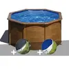 Image de Kit piscine acier aspect bois Gré Pacific ronde 2,60 x 1,22 m + Bâche d'hivernage + Bâche à bulles