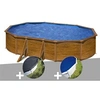 Image de Kit piscine acier aspect bois Gré Pacific ovale 6,34 x 3,99 x 1,22 m + Bâche d'hivernage + Bâche à bulles