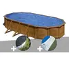 Image de Kit piscine acier aspect bois Gré Pacific ovale 7,44 x 3,99 x 1,22 m + Bâche d'hivernage + Tapis de sol