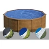Image de Kit piscine acier aspect bois Gré Pacific ronde 4,80 x 1,22 m + Bâche d'hivernage + Bâche à bulles + Tapis de sol