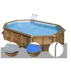 Image de Kit piscine bois Gré Avocado 6,56 x 4,56 x 1,27 m + Bâche hiver + Bâche à bulles + Douche