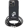 Image de Coque pour iPhone 15 Pro Saffiano avec Cordon Tour de Cou Rigide Noir