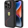 Image de Coque en Cuir pour iPhone 15 Pro avec Logo Twist Métal Noir / Rouge