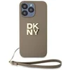 Image de Coque pour iPhone 14 Pro Max avec Logo Métallisé et Sangle de Poignet Beige