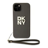 Image de Coque pour iPhone 13 avec Logo Métallisé et Sangle de Poignet Marron