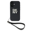Image de Coque pour iPhone 16 avec Logo Métallisé et Sangle de Poignet Noir