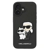 Image de Coque pour iPhone 16 Design Karl et Choupette avec Finition Saffiano Grainée Noir