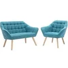 Image de Canapé 2 places et fauteuil en tissu bleu CASERTA
