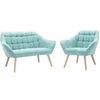 Image de Canapé 2 places et fauteuil en tissu vert d'eau CASERTA