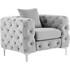 Image de Fauteuil chesterfield en velours gris clair EDWINA