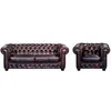 Image de Canapé chesterfield 3 places et un fauteuil BRENTON 100% cuir de buffle - Bordeaux