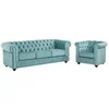 Image de Canapé 3 places et fauteuil CHESTERFIELD - Velours bleu pastel