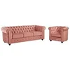 Image de Canapé 3 places et fauteuil CHESTERFIELD - Velours rose pastel