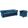 Image de Canapé 3 places et fauteuil CHESTERFIELD - Velours bleu canard