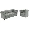 Image de Canapé 3 places et fauteuil CHESTERFIELD - Velours gris clair