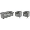 Image de Canapé 3 places et 2 fauteuils CHESTERFIELD - Velours gris clair