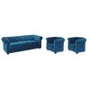 Image de Canapé 3 places et 2 fauteuils CHESTERFIELD - Velours bleu canard