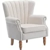 Image de Fauteuil en tissu crème finition cloutée BATOUMI