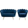 Image de Canapé 2 places et fauteuil coquillage en velours bleu nuit DANDELION
