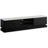 Image de Meuble TV 2 tiroirs et 2 niches avec LEDs en MDF - Noir et effet marbre blanc - DEVIKA
