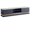 Image de Meuble TV 2 tiroirs et 2 niches avec LEDs en MDF - Bleu et effet marbre blanc - DEVIKA