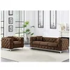 Image de Canapé 3 places et fauteuil chesterfield en microfibre aspect cuir vieilli EDWINA