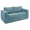 Image de Canapé 3 places convertible express en velours côtelé bleu turquoise - Couchage à lattes larges 140 cm - Matelas 22 cm avec mémoire de forme LORETO